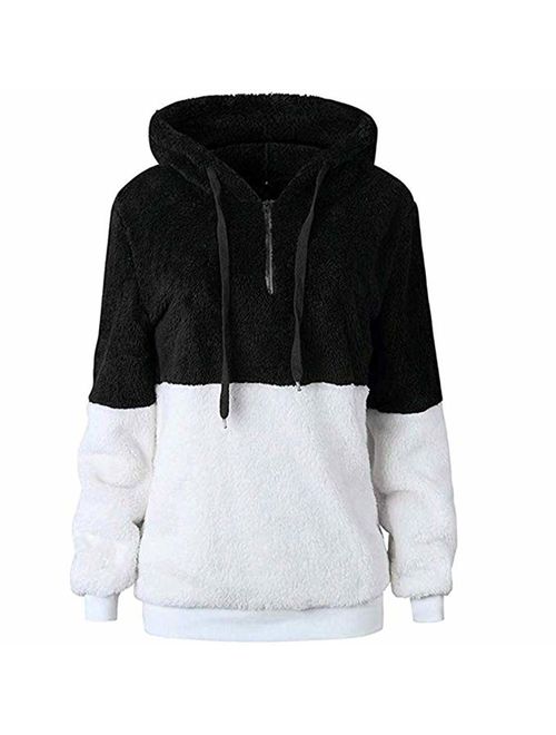 Actloe Women Casual Fuzzy Sweatshirt Hooded Loose Outwear with Pockets