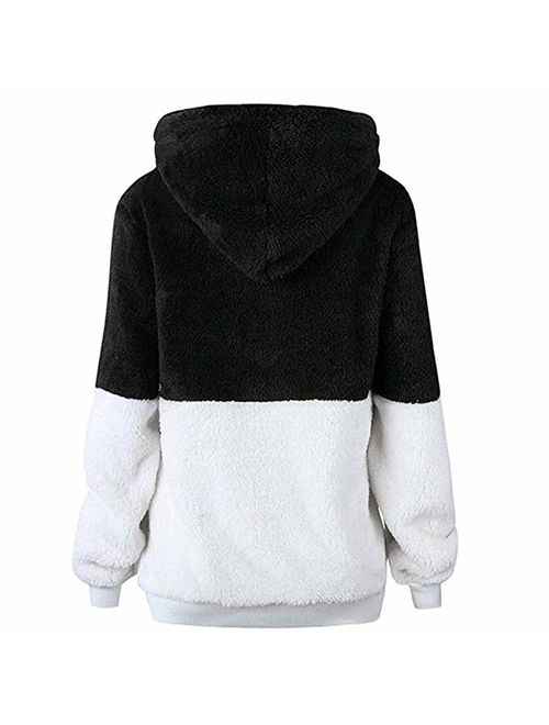 Actloe Women Casual Fuzzy Sweatshirt Hooded Loose Outwear with Pockets