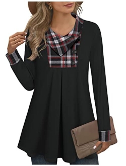 Timeson Women's Long Sleeve Button Lapel Pullover Tunic Swing Sweatshirt