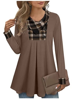 Timeson Women's Long Sleeve Button Lapel Pullover Tunic Swing Sweatshirt