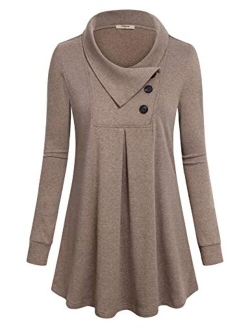 Timeson Women's Long Sleeve Button Lapel Pullover Tunic Swing Sweatshirt