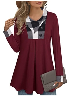 Timeson Women's Long Sleeve Button Lapel Pullover Tunic Swing Sweatshirt