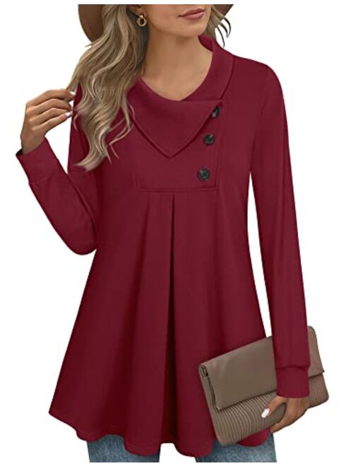 Timeson Women's Long Sleeve Button Lapel Pullover Tunic Swing Sweatshirt