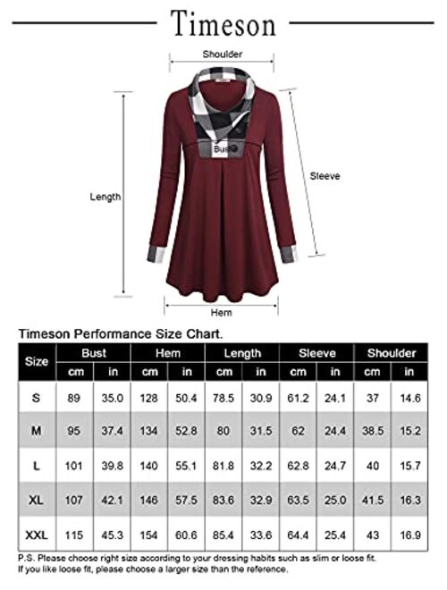 Timeson Women's Long Sleeve Button Lapel Pullover Tunic Swing Sweatshirt