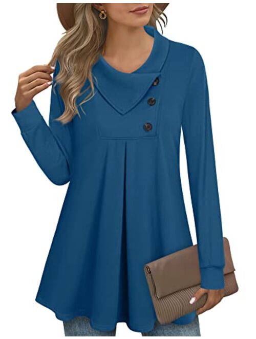 Timeson Women's Long Sleeve Button Lapel Pullover Tunic Swing Sweatshirt