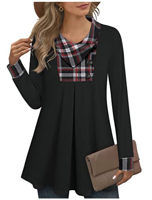 Timeson Women's Long Sleeve Button Lapel Pullover Tunic Swing Sweatshirt