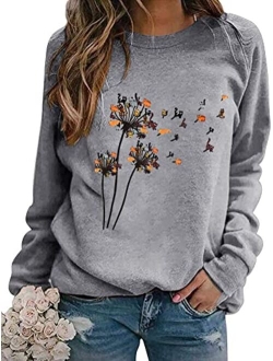 Yanekop Womens Sunflower Printed Off Shoulder Sweatshirt Pullover Casual Top Shirts