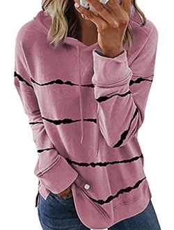 Biucly Womens Casual Loose Color Block Long Sleeve Solid Crew Neck Soft Pullovers Blouses Sweatshirt Shirt Tops(S-2XL)