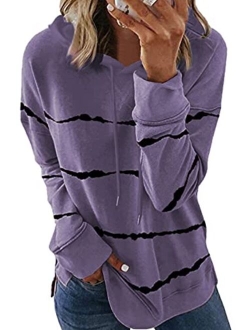 Biucly Womens Casual Loose Color Block Long Sleeve Solid Crew Neck Soft Pullovers Blouses Sweatshirt Shirt Tops(S-2XL)