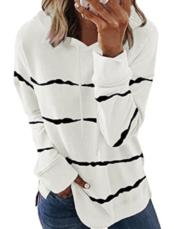 Biucly Womens Casual Loose Color Block Long Sleeve Solid Crew Neck Soft Pullovers Blouses Sweatshirt Shirt Tops(S-2XL)