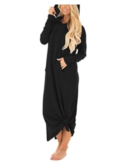 GIKING Women's Casual Pockets Hoodies Long Sleeve Split Hooded Long Maxi Dress