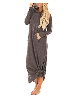 GIKING Women's Casual Pockets Hoodies Long Sleeve Split Hooded Long Maxi Dress