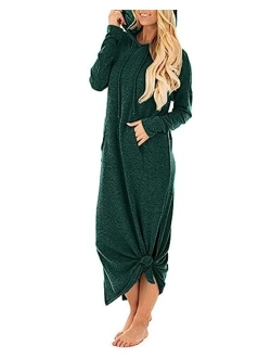 GIKING Women's Casual Pockets Hoodies Long Sleeve Split Hooded Long Maxi Dress