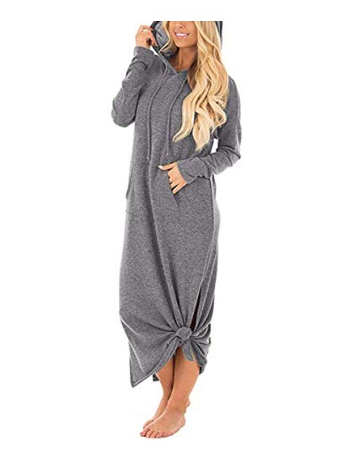 GIKING Women's Casual Pockets Hoodies Long Sleeve Split Hooded Long Maxi Dress