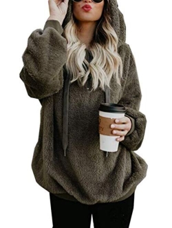 Famulily Women's Long Sleeve Hooded Fleece Sweatshirt Warm Fuzzy Zip Up Hoodie Pullover