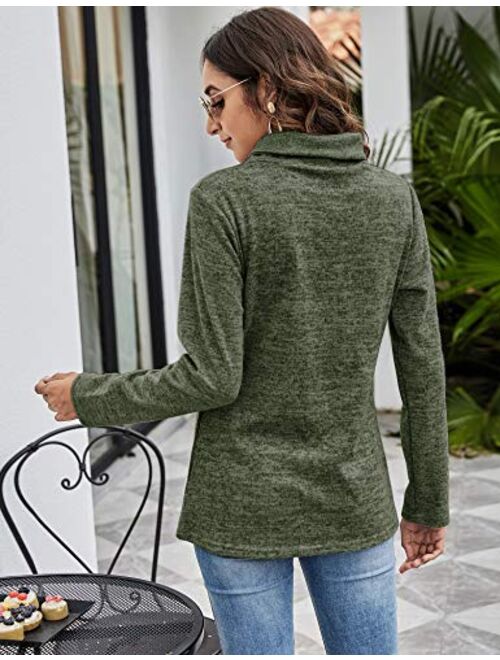 Romanstii Women Fleece Pullover Sweatshirt Oblique Button Neck Long Sleeve Warm Casual Coat Outwear(S-XXL)