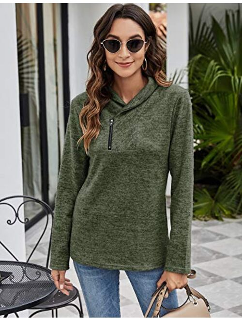 Romanstii Women Fleece Pullover Sweatshirt Oblique Button Neck Long Sleeve Warm Casual Coat Outwear(S-XXL)