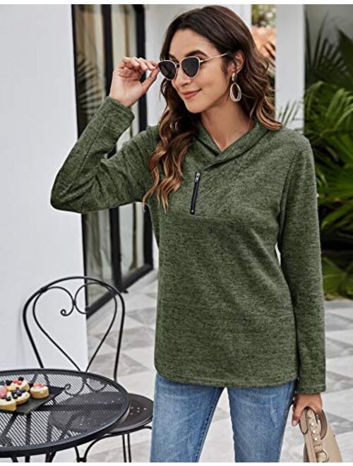 Romanstii Women Fleece Pullover Sweatshirt Oblique Button Neck Long Sleeve Warm Casual Coat Outwear(S-XXL)