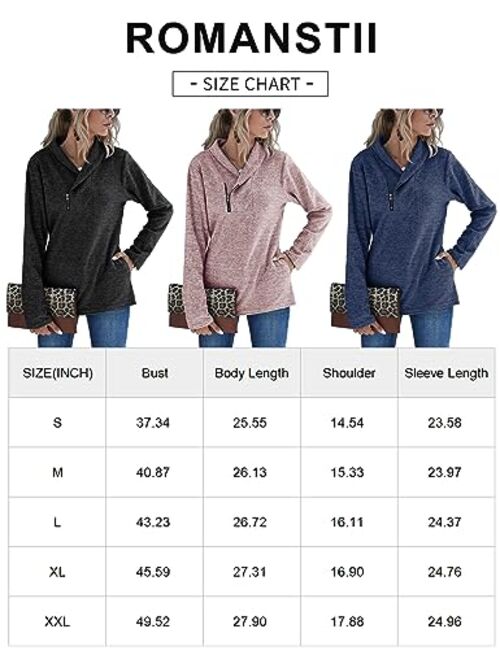 Romanstii Women Fleece Pullover Sweatshirt Oblique Button Neck Long Sleeve Warm Casual Coat Outwear(S-XXL)