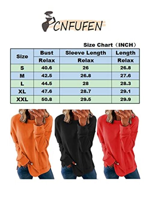 CNFUFEN Womens Casual Crewneck Sweatshirt Long Sleeve Pullover Tops Fall Fashion Clothes