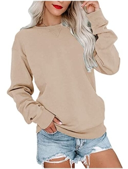 PGANDS Womens Crew Neck Color Block/Solid Sweatshirts Tops Long Sleeve Casual Pullover Cute Lightweight Loose Tops