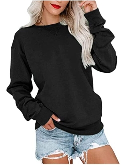 PGANDS Womens Crew Neck Color Block/Solid Sweatshirts Tops Long Sleeve Casual Pullover Cute Lightweight Loose Tops