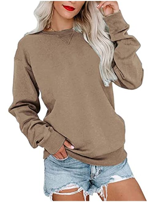 PGANDS Womens Crew Neck Color Block/Solid Sweatshirts Tops Long Sleeve Casual Pullover Cute Lightweight Loose Tops