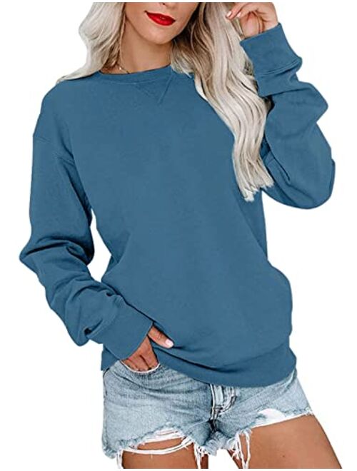 PGANDS Womens Crew Neck Color Block/Solid Sweatshirts Tops Long Sleeve Casual Pullover Cute Lightweight Loose Tops