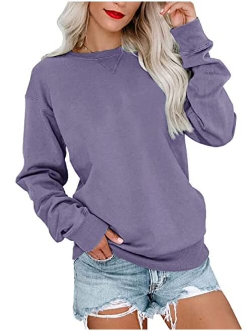 PGANDS Womens Crew Neck Color Block/Solid Sweatshirts Tops Long Sleeve Casual Pullover Cute Lightweight Loose Tops