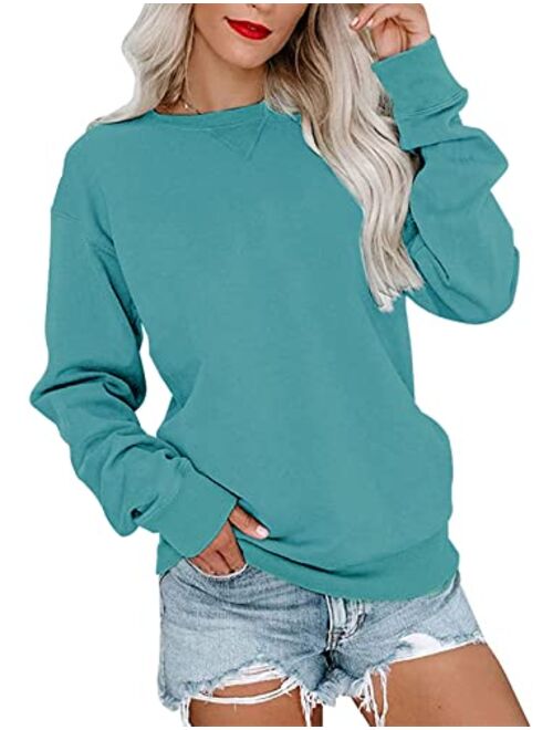 PGANDS Womens Crew Neck Color Block/Solid Sweatshirts Tops Long Sleeve Casual Pullover Cute Lightweight Loose Tops