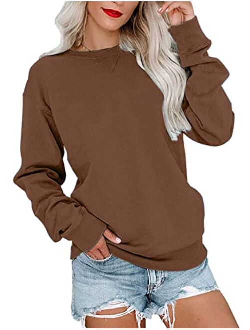 PGANDS Womens Crew Neck Color Block/Solid Sweatshirts Tops Long Sleeve Casual Pullover Cute Lightweight Loose Tops