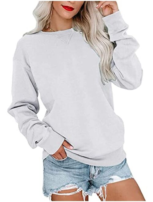 PGANDS Womens Crew Neck Color Block/Solid Sweatshirts Tops Long Sleeve Casual Pullover Cute Lightweight Loose Tops