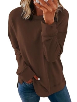 Women's Casual Crew Neck Sweatshirt Loose Soft Long Sleeve Pullover Tops