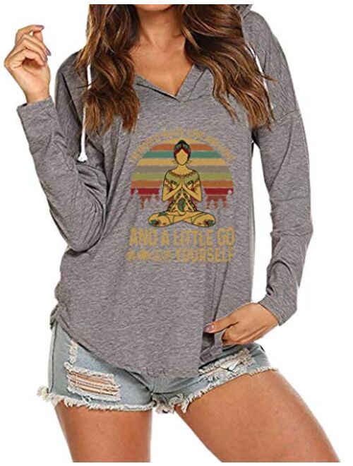 Women's I'm Mostly Peace Love and Light Long Sleeve V Neck Casual Loose Tshirts Hoody Tops