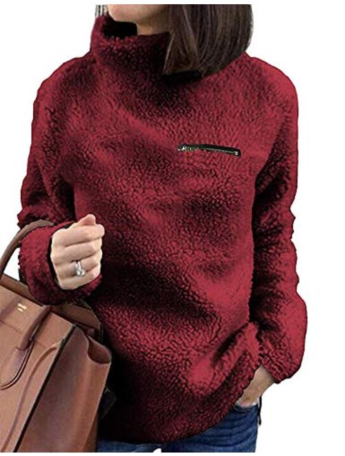 Sherpa Jacket Women Casual Pullover Soft Fuzzy Fleece Sweatshirt Shearling Casual Loose Coat