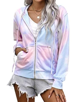 WROLEM Women Casual Full Zip Up Hoodie Comfy Loose Long Sleeve Sweatshirt Solid Color Jacket with Pockets