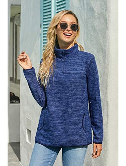 KIRUNDO 2020 Women's Stand-up Collar Sweatshirt Long Sleeves Side Pockets Short Zipper Solid Pullover (5 Colors, S-XXL)