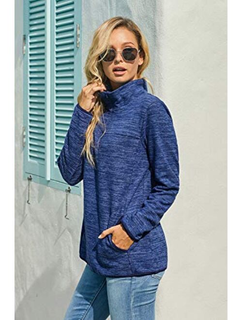 KIRUNDO 2020 Women's Stand-up Collar Sweatshirt Long Sleeves Side Pockets Short Zipper Solid Pullover (5 Colors, S-XXL)