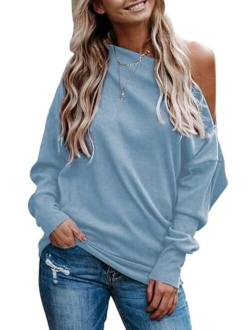 Dokotoo Women's Off The Shoulder Batwing Long Sleeve Sweatshirt Casual Loose Pullover Tops