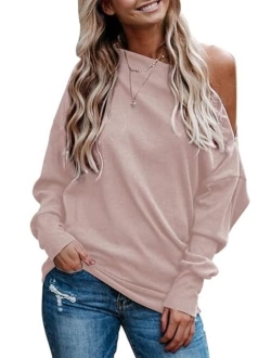 Dokotoo Women's Off The Shoulder Batwing Long Sleeve Sweatshirt Casual Loose Pullover Tops