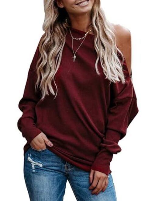 Dokotoo Women's Off The Shoulder Batwing Long Sleeve Sweatshirt Casual Loose Pullover Tops