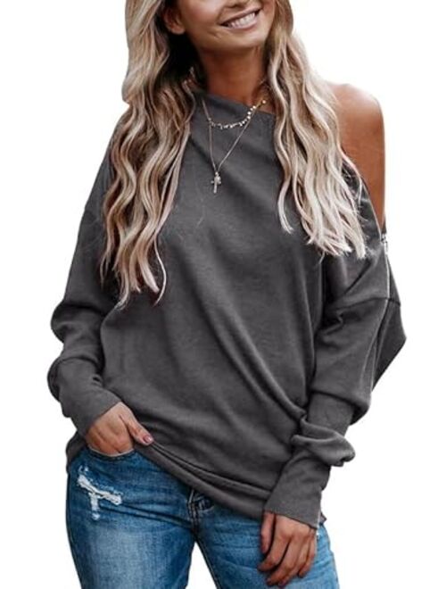 Dokotoo Women's Off The Shoulder Batwing Long Sleeve Sweatshirt Casual Loose Pullover Tops