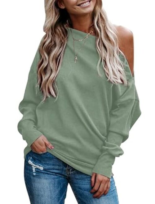 Dokotoo Women's Off The Shoulder Batwing Long Sleeve Sweatshirt Casual Loose Pullover Tops