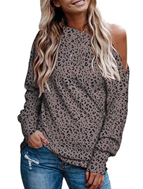 Dokotoo Women's Off The Shoulder Batwing Long Sleeve Sweatshirt Casual Loose Pullover Tops