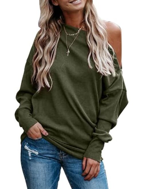 Dokotoo Women's Off The Shoulder Batwing Long Sleeve Sweatshirt Casual Loose Pullover Tops