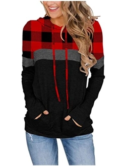 CHICZONE Long Sleeve Pullover Hoodies Sweatshirt for Women Color Block Striped Hoody Shirt with Pocket (S-3XL)