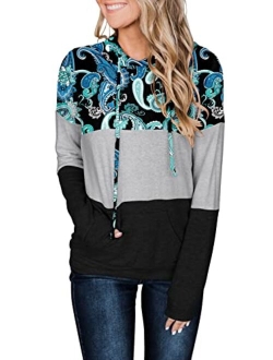 CHICZONE Long Sleeve Pullover Hoodies Sweatshirt for Women Color Block Striped Hoody Shirt with Pocket (S-3XL)