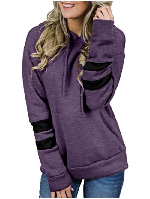 CHICZONE Long Sleeve Pullover Hoodies Sweatshirt for Women Color Block Striped Hoody Shirt with Pocket (S-3XL)