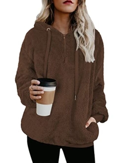 TBONTB Womens Fuzzy Hooded Casual Oversized Long Sleeve Loose Sweatshirt Pockets Outwear