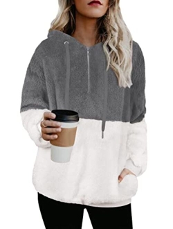 TBONTB Womens Fuzzy Hooded Casual Oversized Long Sleeve Loose Sweatshirt Pockets Outwear